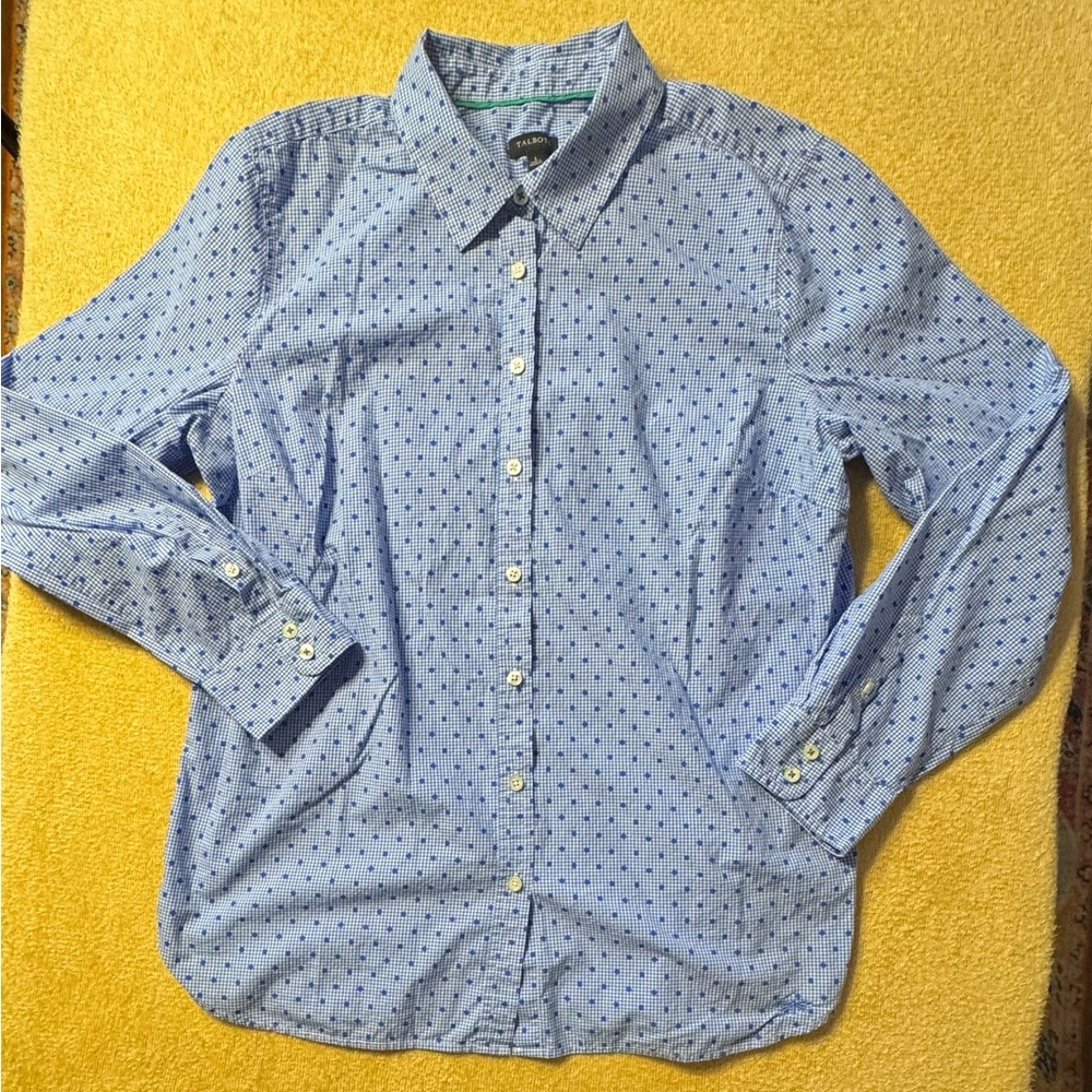 Talbots Light Blue Geometric Button Down Shirt